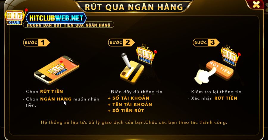 Form rút tiền về tài khoản ngân hàng cá nhân trên Hitclubweb