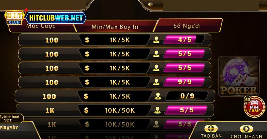 Game bài Poker Hitclubweb để người chơi khám phá