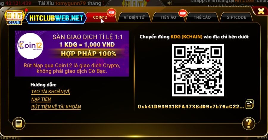 Gửi tiền thông qua Coin12 dễ dàng