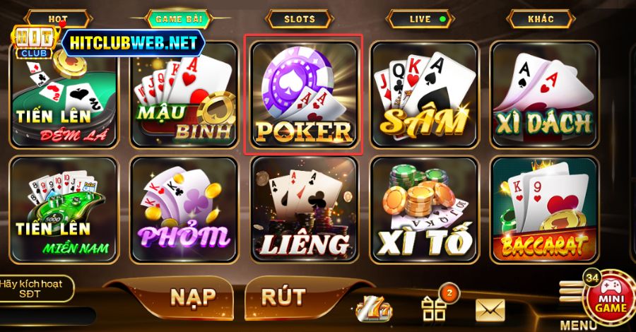 Người chơi nhấn vào game bài Poker để bắt đầu trải nghiệm