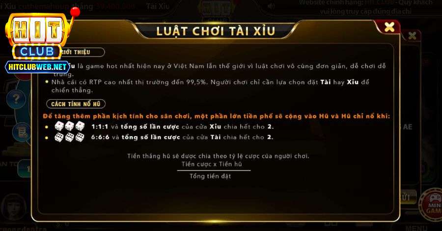 Tài Xỉu tại cổng game Hitclubweb có cách chơi tương tự như với phiên bản truyền thống